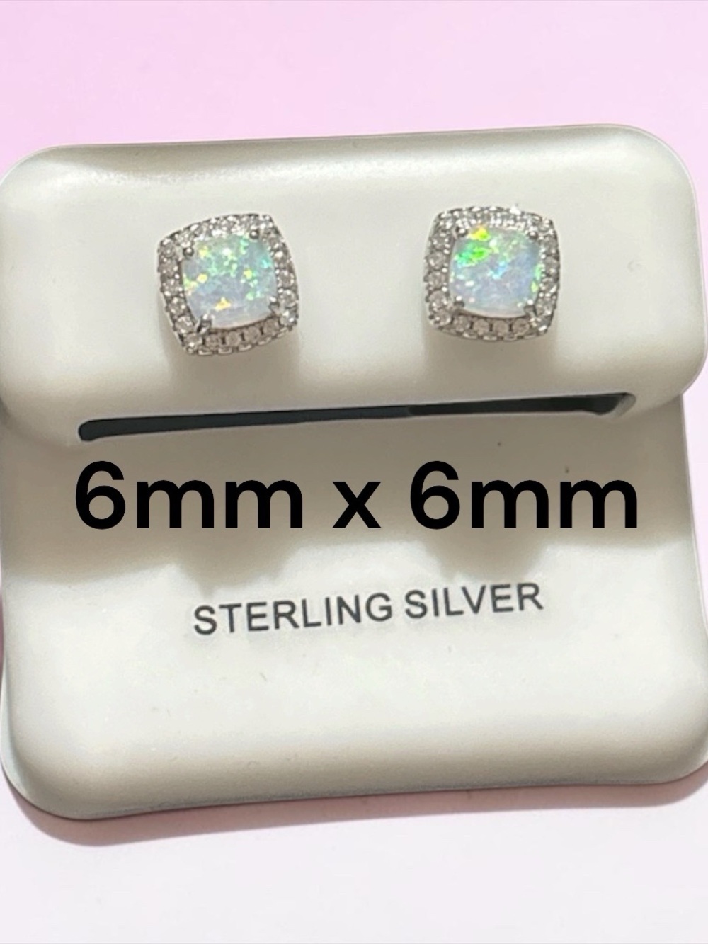 NWT Pure 925 Sterling Silver Opal Halo Stud Earrings White Fire Opal/Moissaniteo